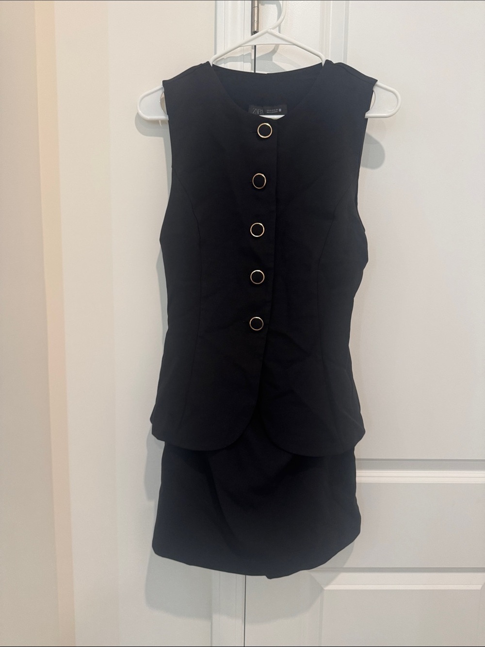 Zara Black Sleeveless Dress with Gold Ring Buttons
